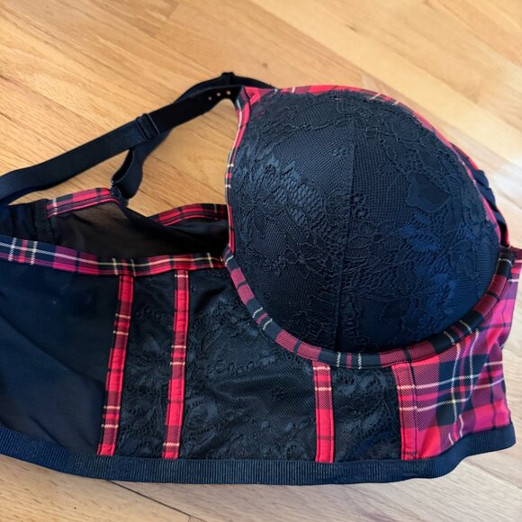 Torrid XO Plunge Push-Up Bra Noelle Plaid Jester Red Plus Size 42DD - Picture 4 of 16